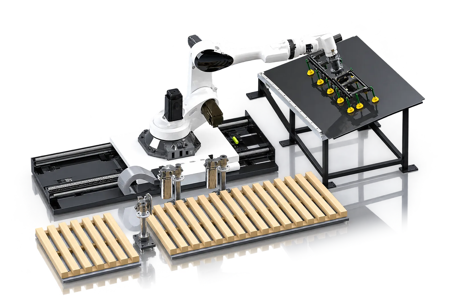 セル基準ステーションでブランクを提示するロボット