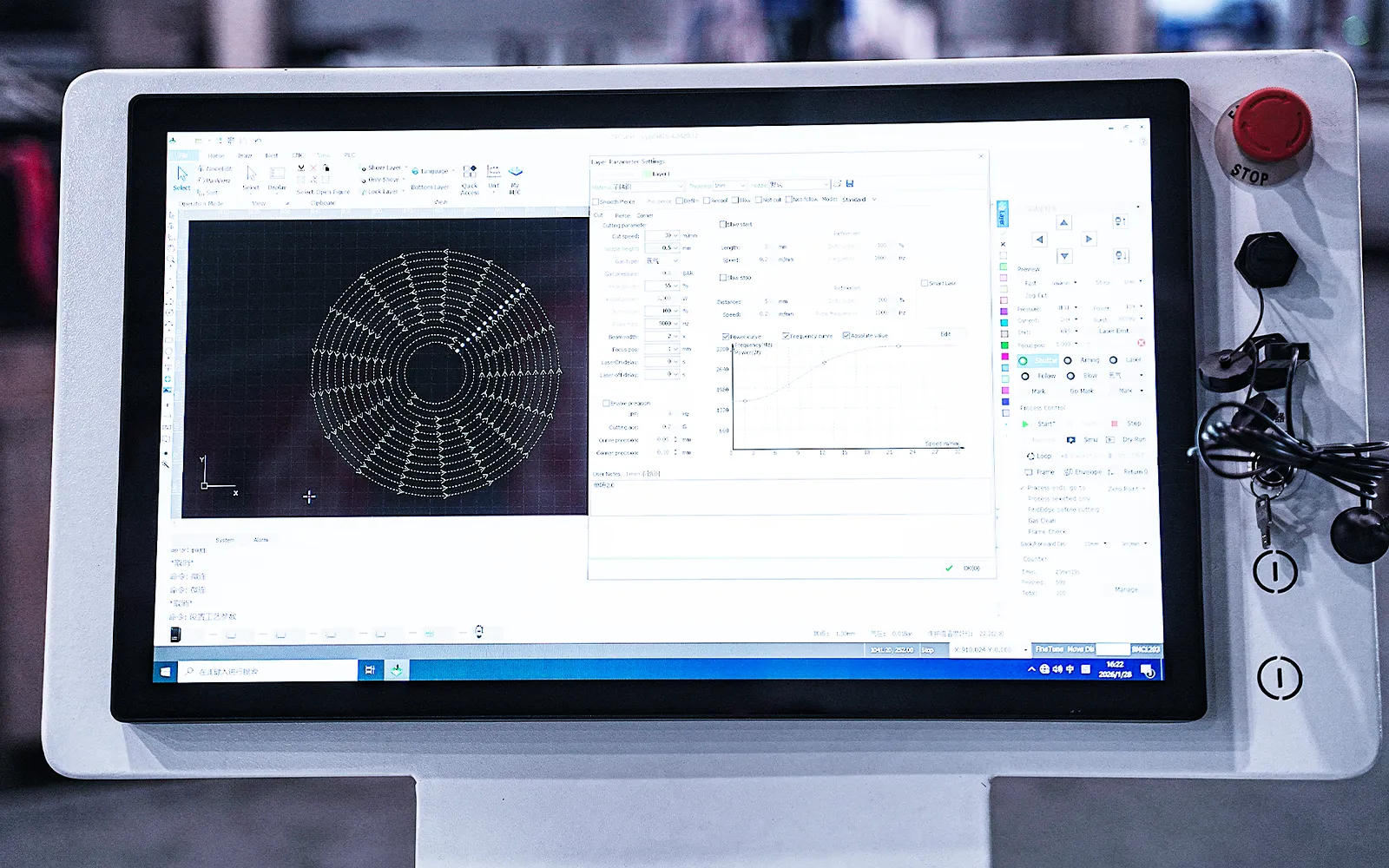 Laser-Schneidsteuerungsbildschirm mit programmiertem Teilelayout
